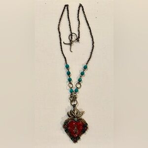 Barbosa Silver, Turquoise Necklace with Heart Pendant from San Miguel de Allende
